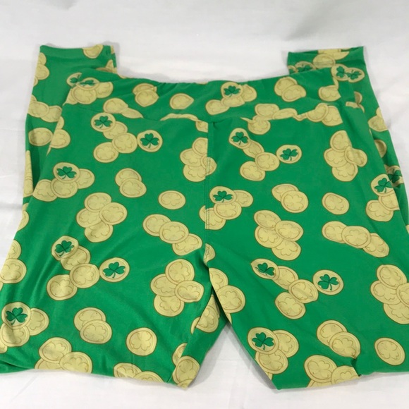 LulaRoe Clovers & Coins Leggings Green Gold - Picture 4 of 8